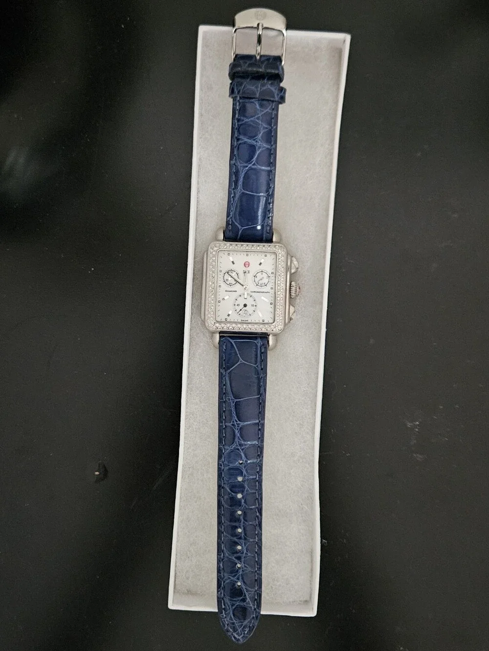 Michele Deco Diamond Chronograph Watch, White Mother-Of-Pearl Dial, Like New